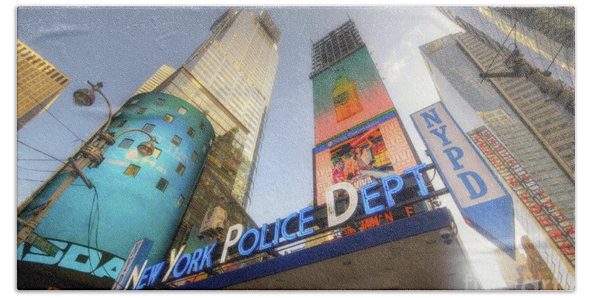Art Beach Towel featuring the photograph NYPD Station by Yhun Suarez