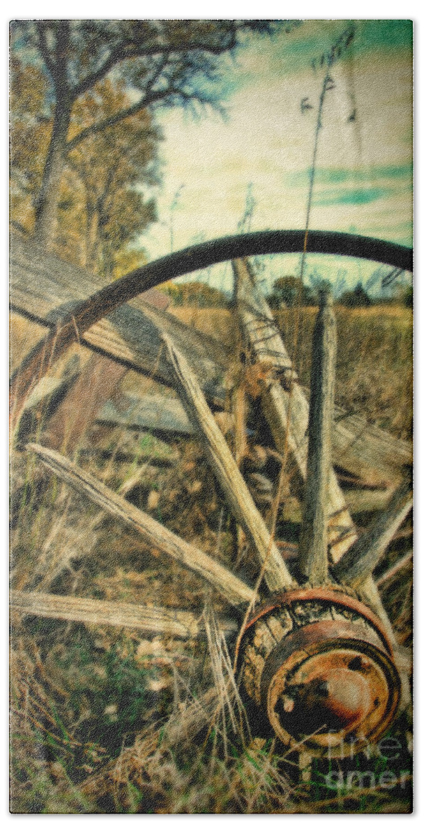 Wagon Beach Towel featuring the photograph Old Broken Wagon Wheel by Jill Battaglia