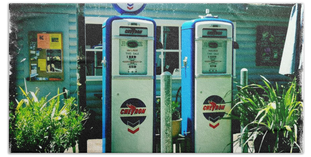 Old Fashioned Beach Sheet featuring the photograph Old Fashioned Gas Station by Nina Prommer