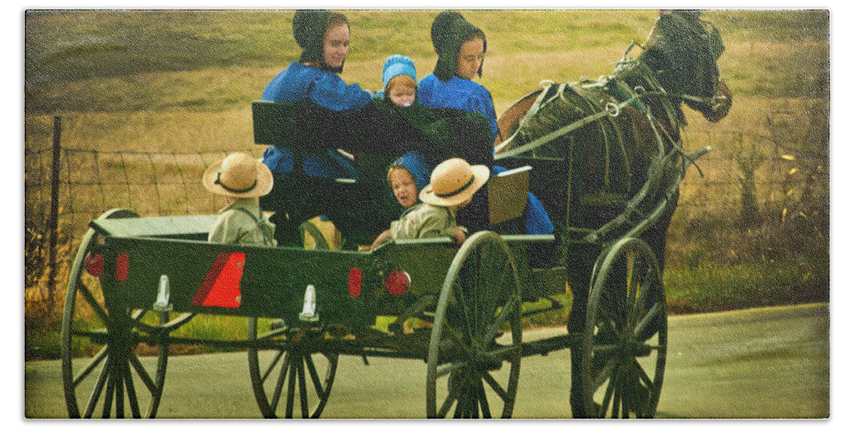 Amish Beach Sheet featuring the photograph On way home from church by Randall Branham