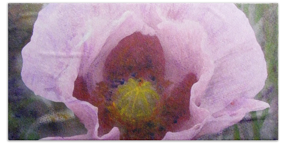 Poppy Beach Sheet featuring the painting Pale Pink Poppy by Richard James Digance
