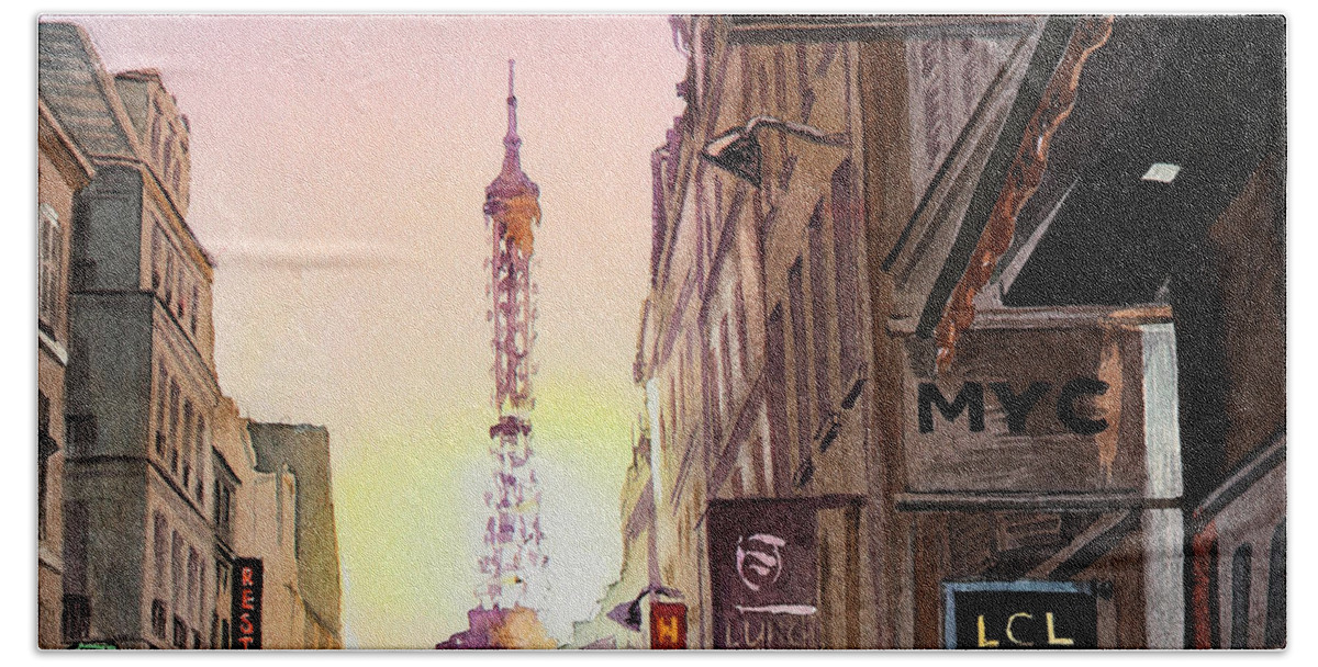 Paris Beach Towel featuring the painting Paris Eiffel Tower by Irina Sztukowski
