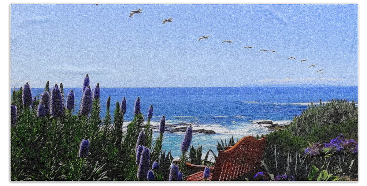 Montage Resort Beach Towel featuring the photograph Pelican Parade by Linda Larson