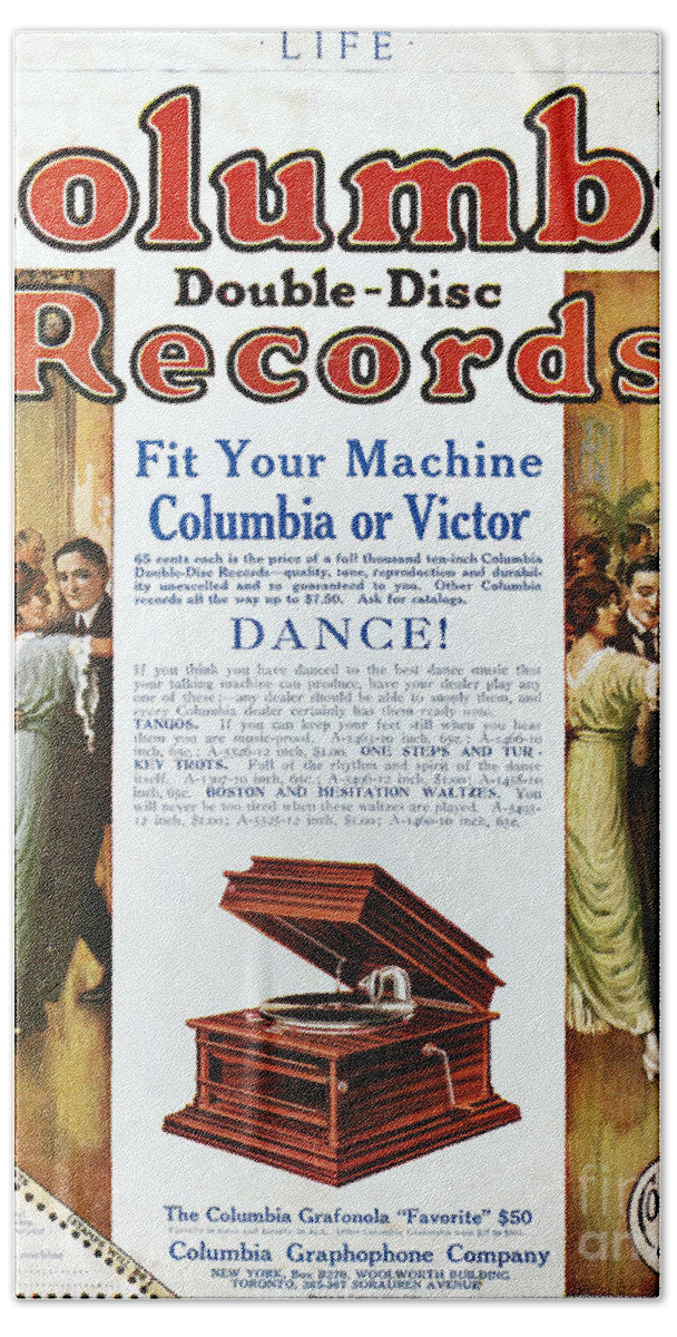 1914 Beach Towel featuring the photograph Phonograph Ad, 1914 by Granger