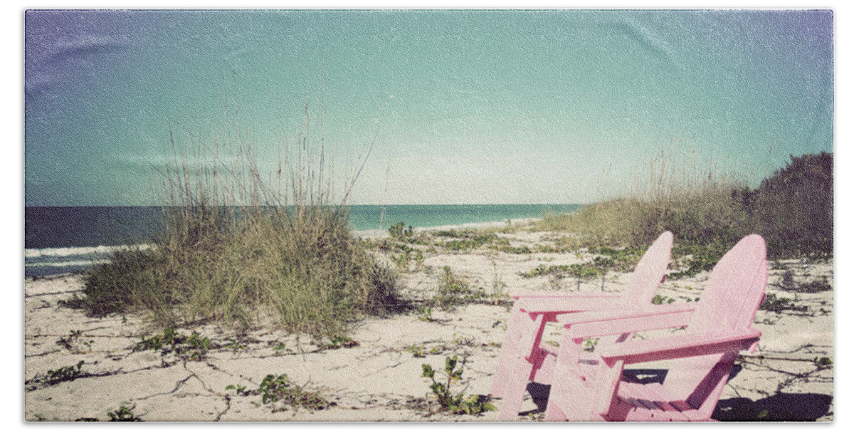 Florida Beach Towel featuring the photograph Pink Paradise II-Vintage by Chris Andruskiewicz
