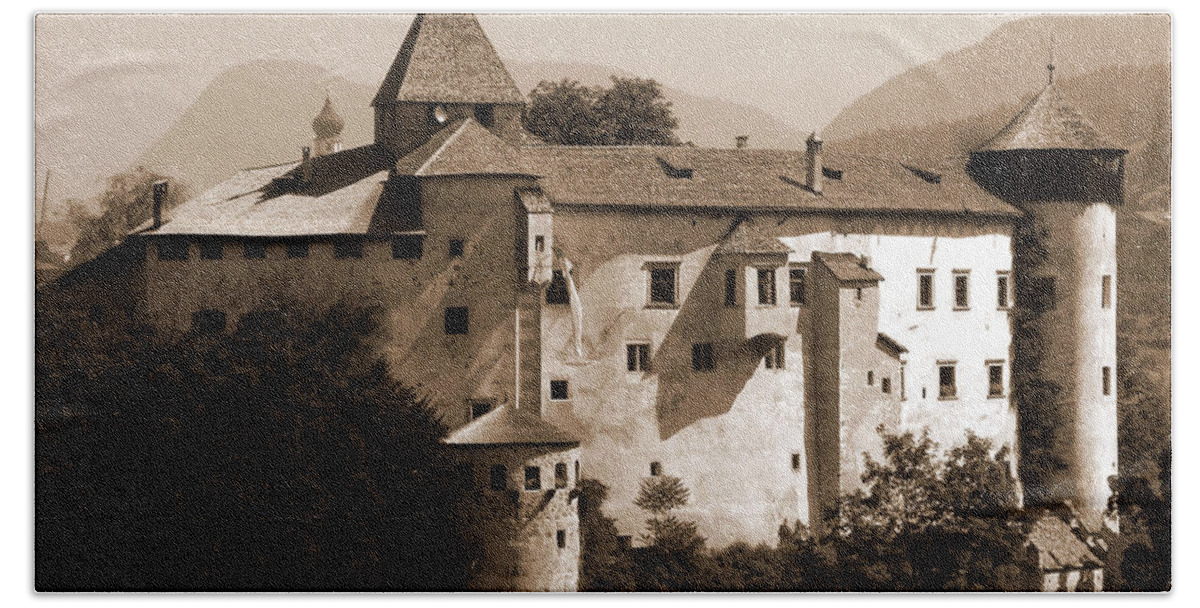 Sepia Beach Towel featuring the photograph Prosels Castle by Donna Corless