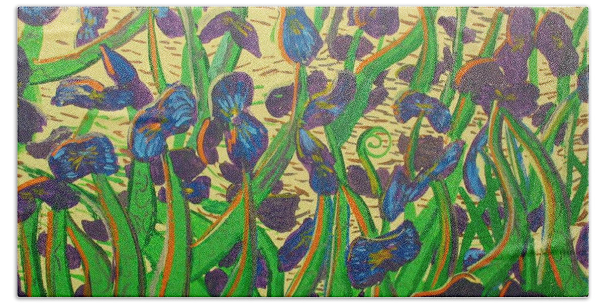 Van Gogh Beach Sheet featuring the painting Purple Flowers by Stefan Duncan