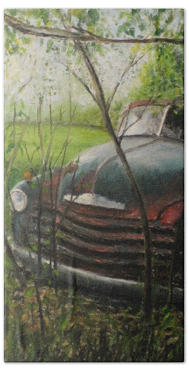 Classic Car Beach Towel featuring the painting Push by Daniel W Green