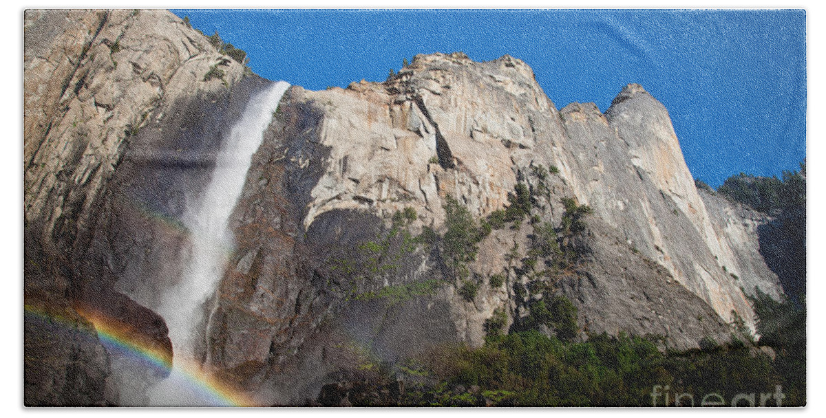 Granite Beach Towel featuring the photograph Rainbow on Bridalveil Fall by Olivier Steiner