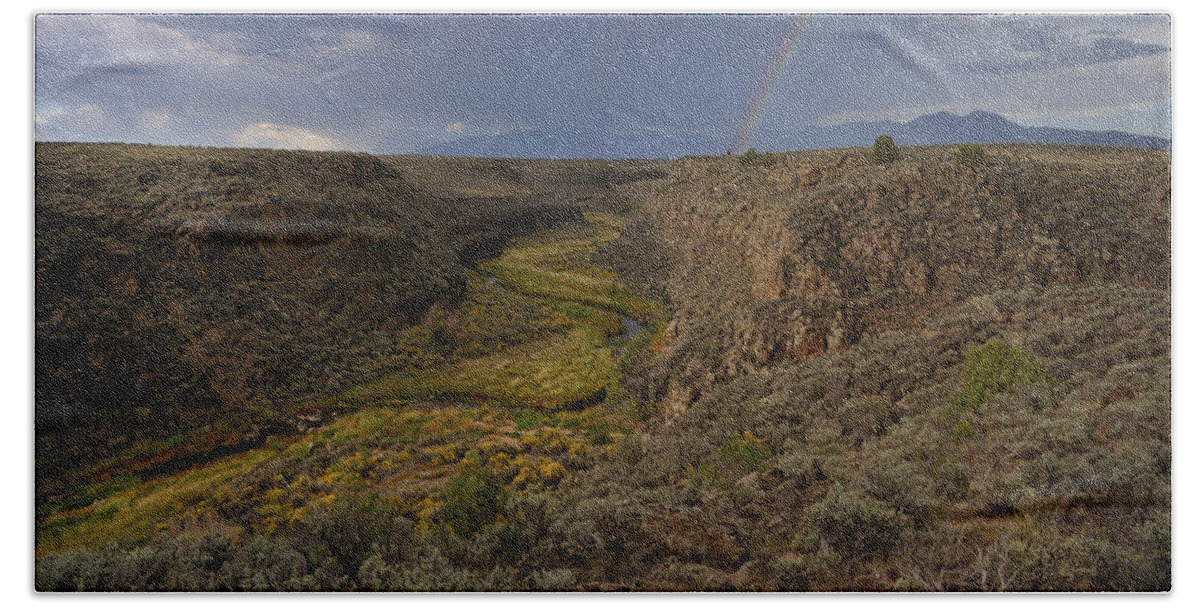 Landscape Beach Towel featuring the photograph Rainbow Over The Rio Pueblo by Ron Cline