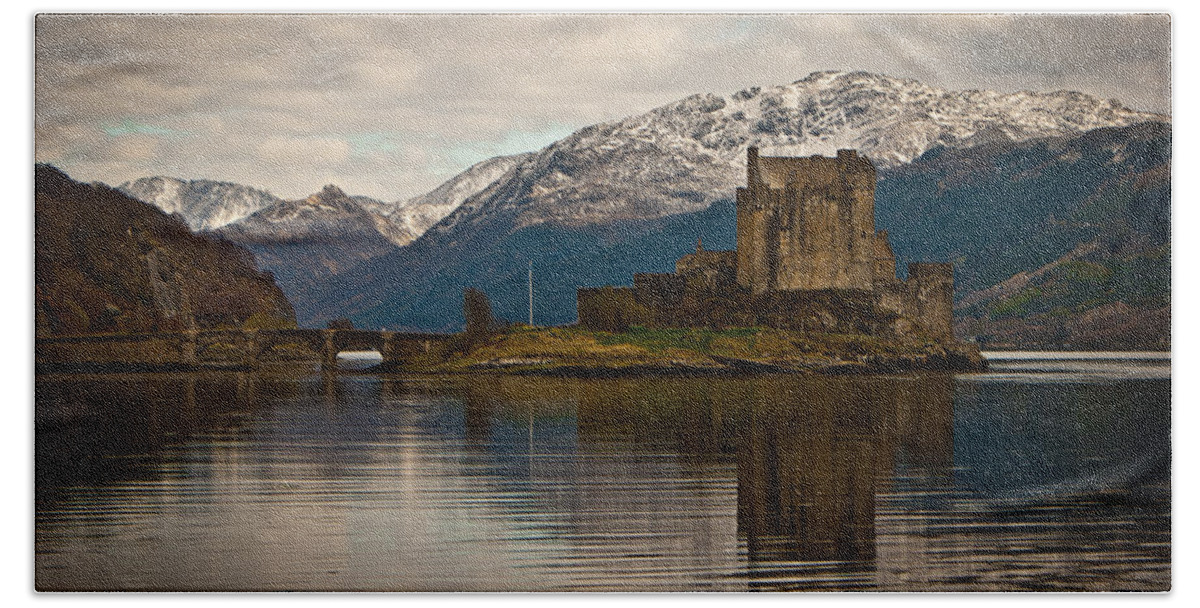 Reflection Beach Towel featuring the photograph Reflection at Eilean Donan by Chris Boulton