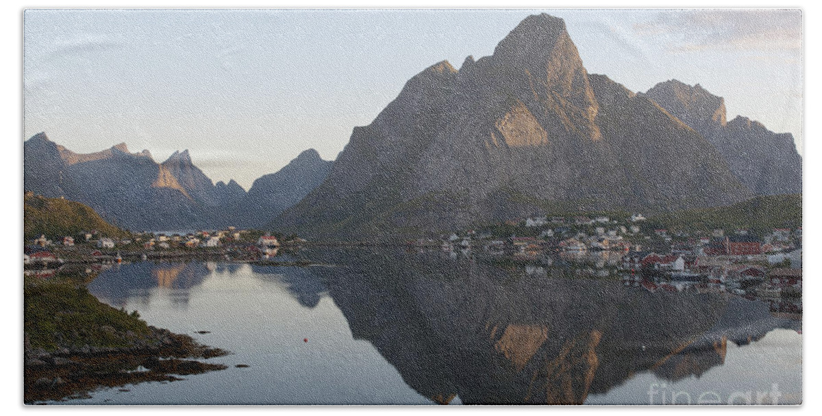 Norway Beach Towel featuring the photograph Reine Village in Early Morning Light by Heiko Koehrer-Wagner