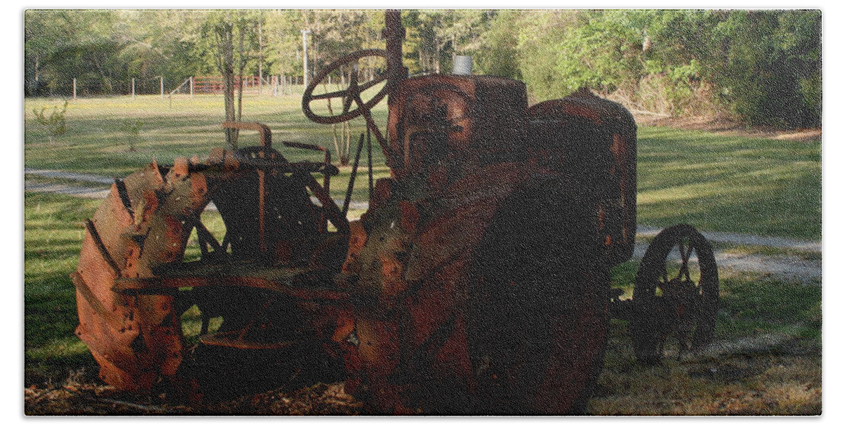 Tractor Beach Towel featuring the photograph Retired2 by Karen Harrison Brown