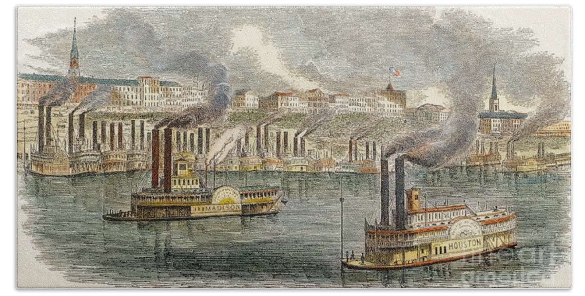 1855 Beach Towel featuring the photograph Riverboats At Cincinnati by Granger