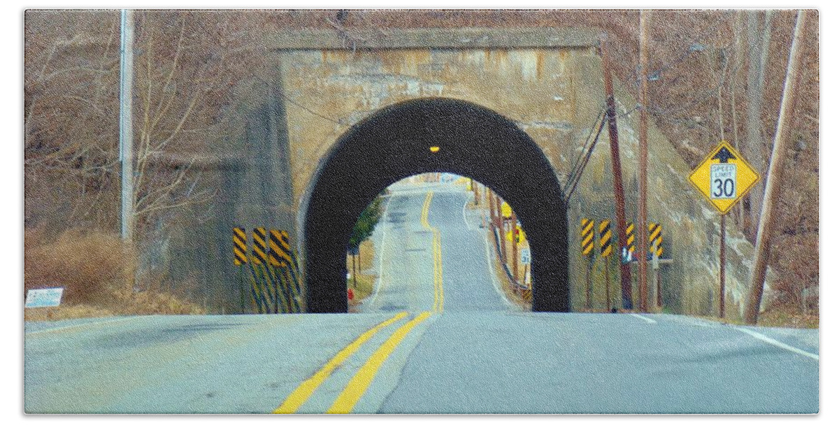 Tunnel Beach Towel featuring the photograph Road To Nowhere by Art Dingo