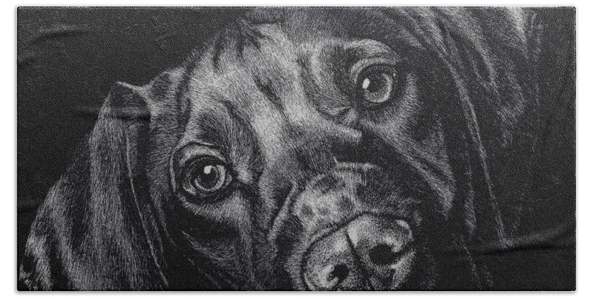 Dogs Beach Towel featuring the drawing Rocky by Yenni Harrison