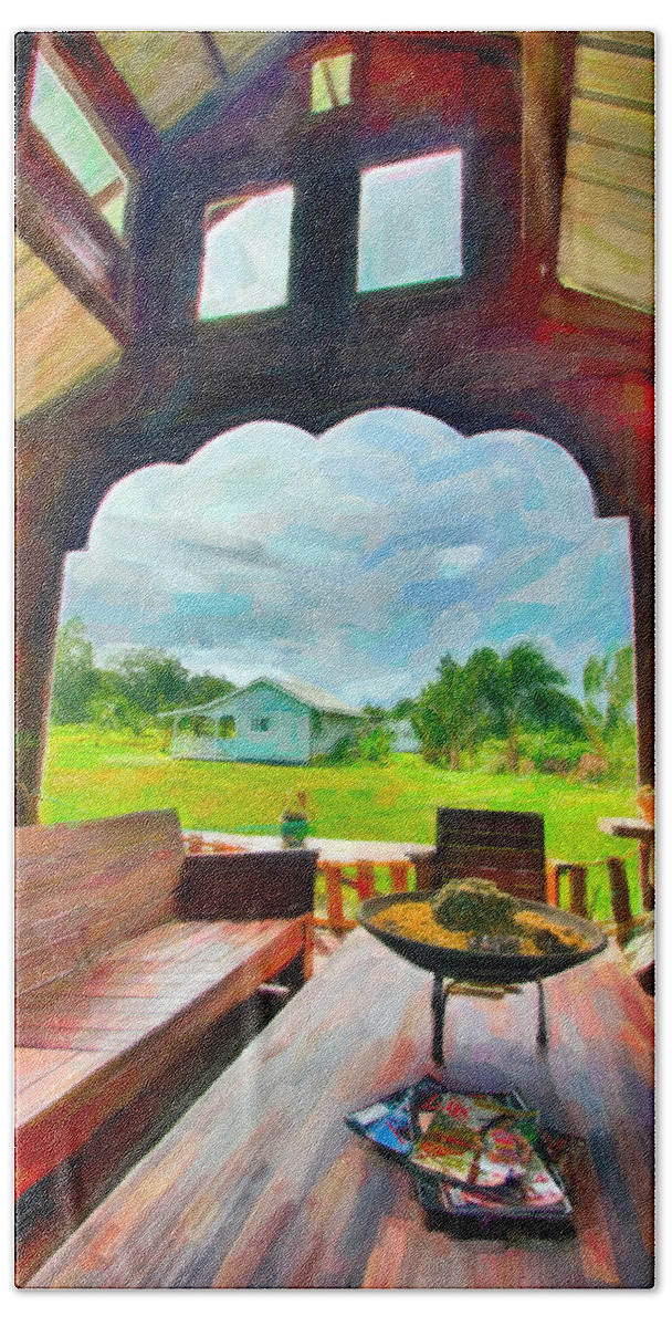 Suriname Tropics Beach Sheet featuring the painting Room with a View by Nadia Sanowar