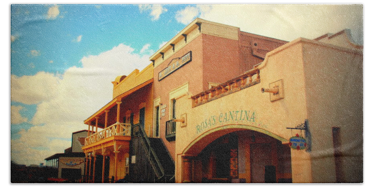 Rosas Cantina Beach Towel featuring the photograph Rosas Cantina in Old Tuscon AZ by Susanne Van Hulst