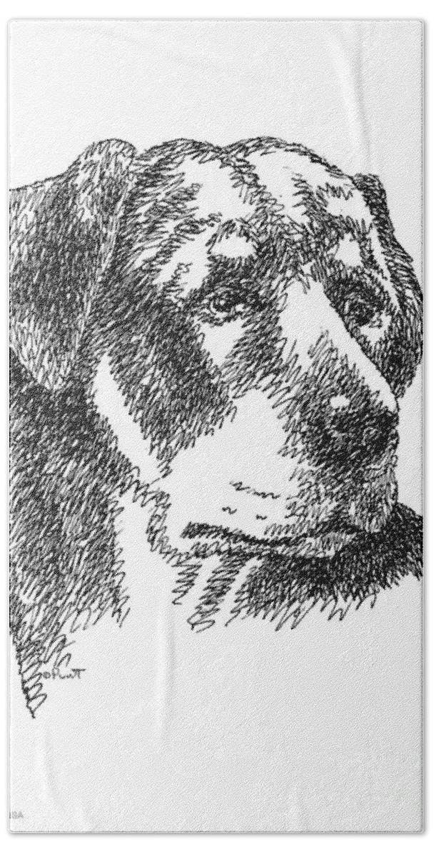 Rottweiler Beach Towel featuring the drawing Rottweiler-Drawing by Gordon Punt