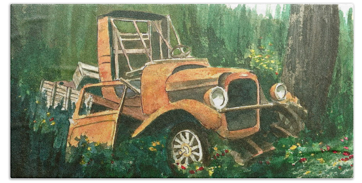 Vintage Beach Towel featuring the painting Run Down Pick Up by Frank SantAgata
