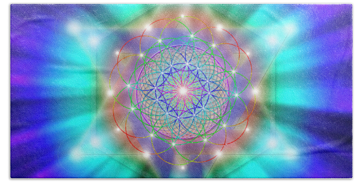 Endre Beach Towel featuring the digital art Sacred Geometry 18 by Endre Balogh