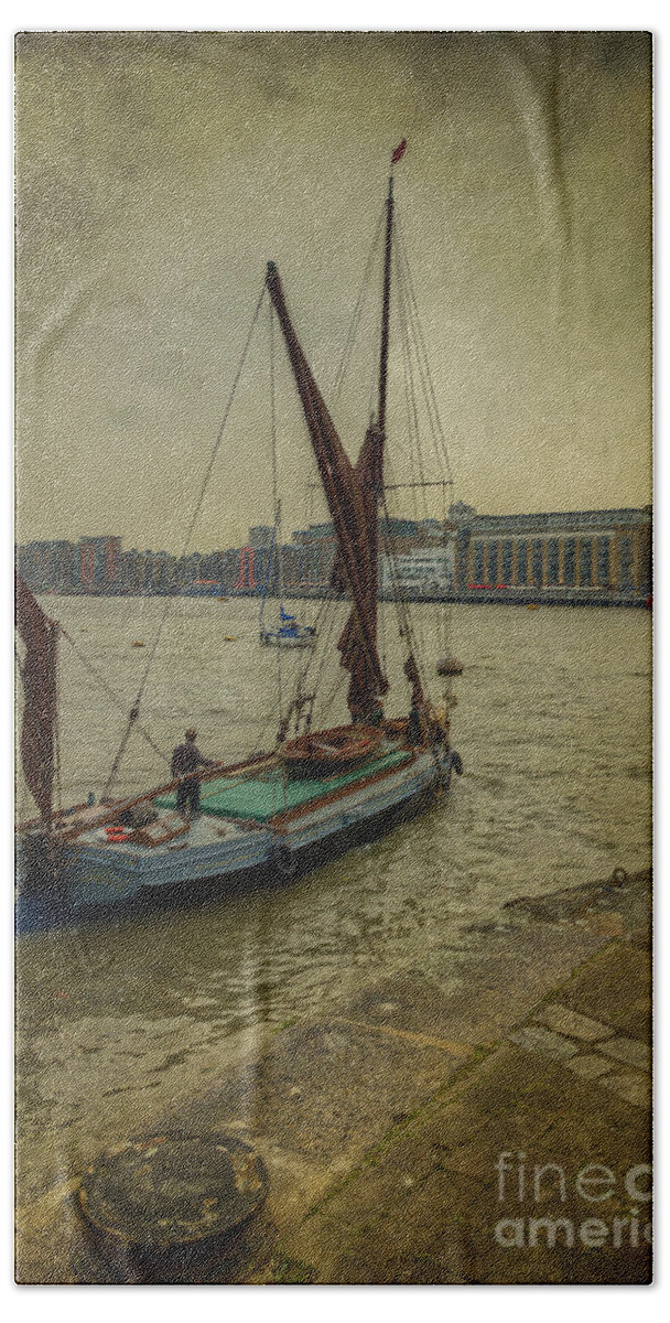Thames Barge Beach Sheet featuring the photograph Sailing away... by Clare Bambers