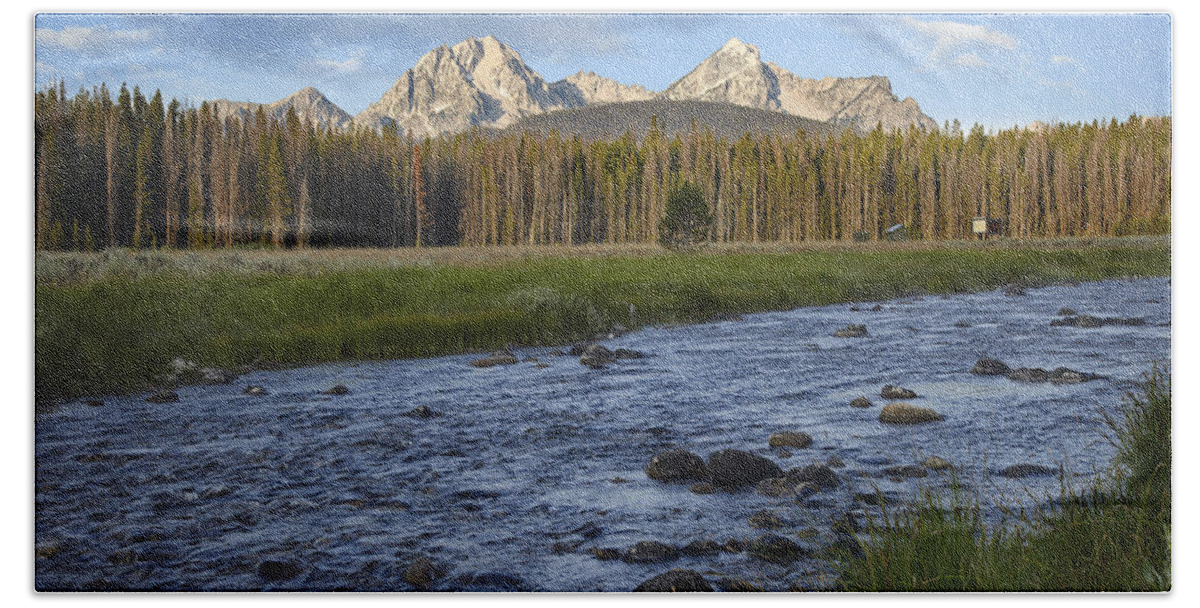 00437800 Beach Towel featuring the photograph Sawtooth Range And Stanley Lake Creek by Tim Fitzharris