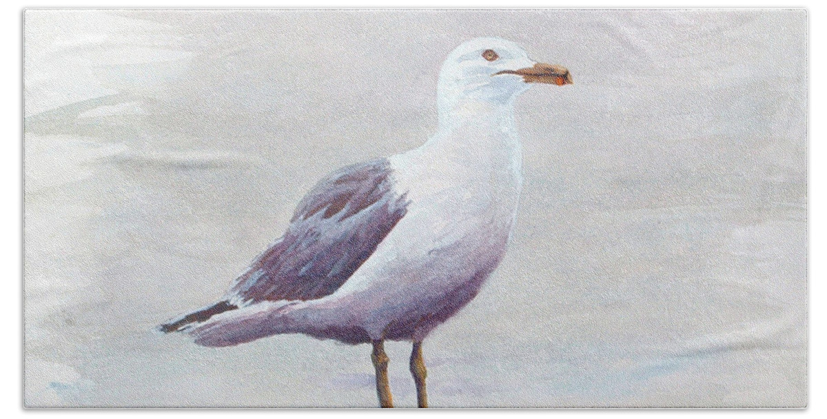 Seagull Beach Towel featuring the painting Seagull by Chriss Pagani