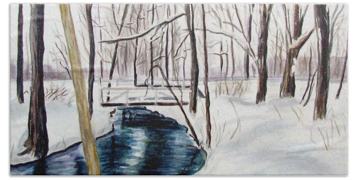 Winter Beach Towel featuring the painting Shawnee Stream 2 by Clara Sue Beym