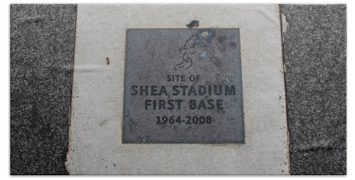 Shea Stadium Beach Towel featuring the photograph Shea Stadium First Base by Rob Hans