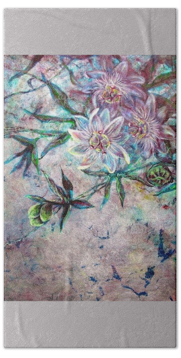 Floral Beach Towel featuring the painting Silver Passions by Ashley Kujan