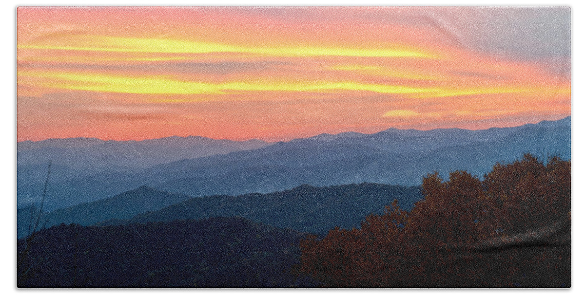 Sunset Beach Towel featuring the photograph Smoky Mountains Burning sunset by Greg Wyatt