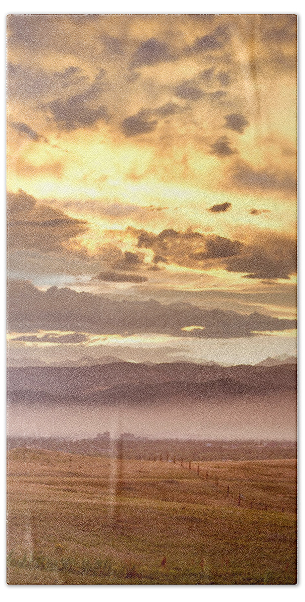 Flagstaff Fire Beach Towel featuring the photograph Smoky Sunset Over Boulder Colorado by James BO Insogna