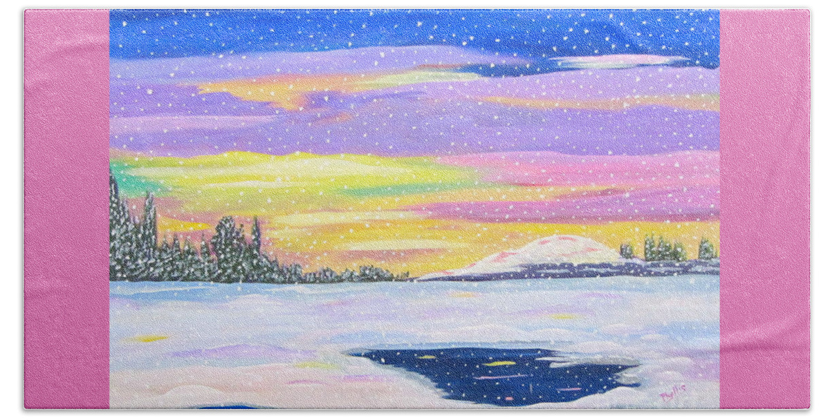 Beautiful Sky Beach Towel featuring the painting Snow Storm by Phyllis Kaltenbach