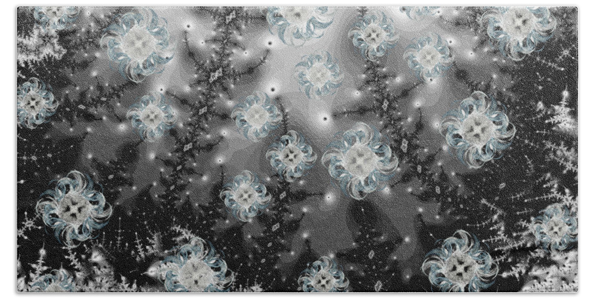 Fractal Beach Towel featuring the digital art Snowy Night I Fractal by Betsy Knapp