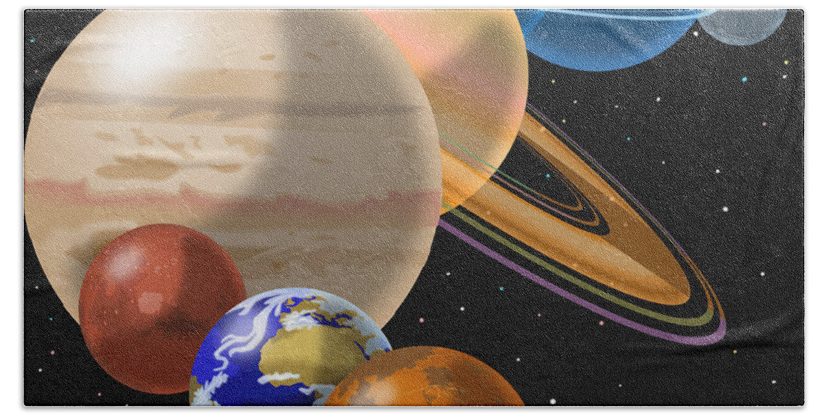 Solar System Montage Beach Towel featuring the drawing Solar System by Mark Giles and Photo Researchers