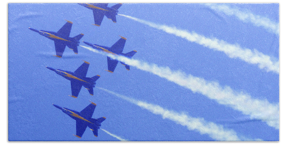 Us Navy Beach Towel featuring the photograph Souring with the Blue Angels by Mike McGlothlen