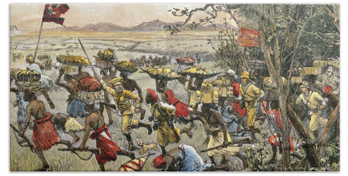 History Beach Towel featuring the photograph Stanley Leads Attack On Hostile Tribe by Photo Researchers