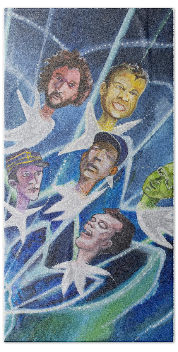 Music Bands Beach Towel featuring the painting Star Bodied Face Melters by Patricia Arroyo