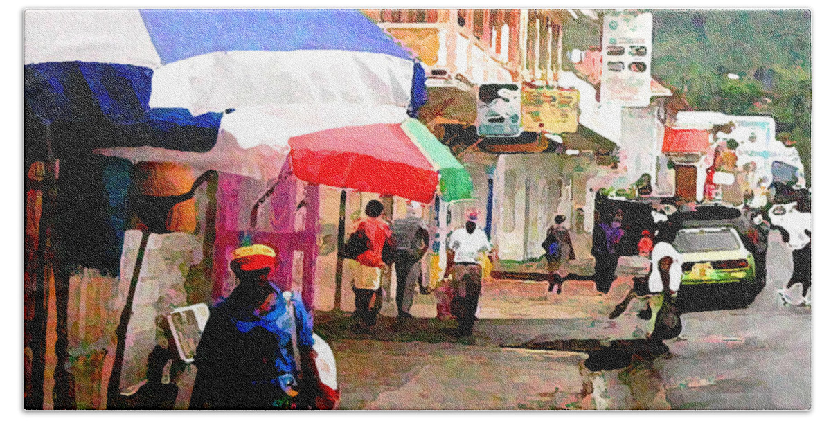 Rosea Beach Towel featuring the photograph Street Scene in Rosea Dominica filtered by Duane McCullough