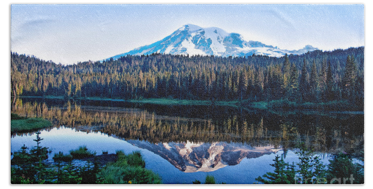 Sunrise Beach Towel featuring the photograph Sunrise at Reflection Lake by Ronald Lutz