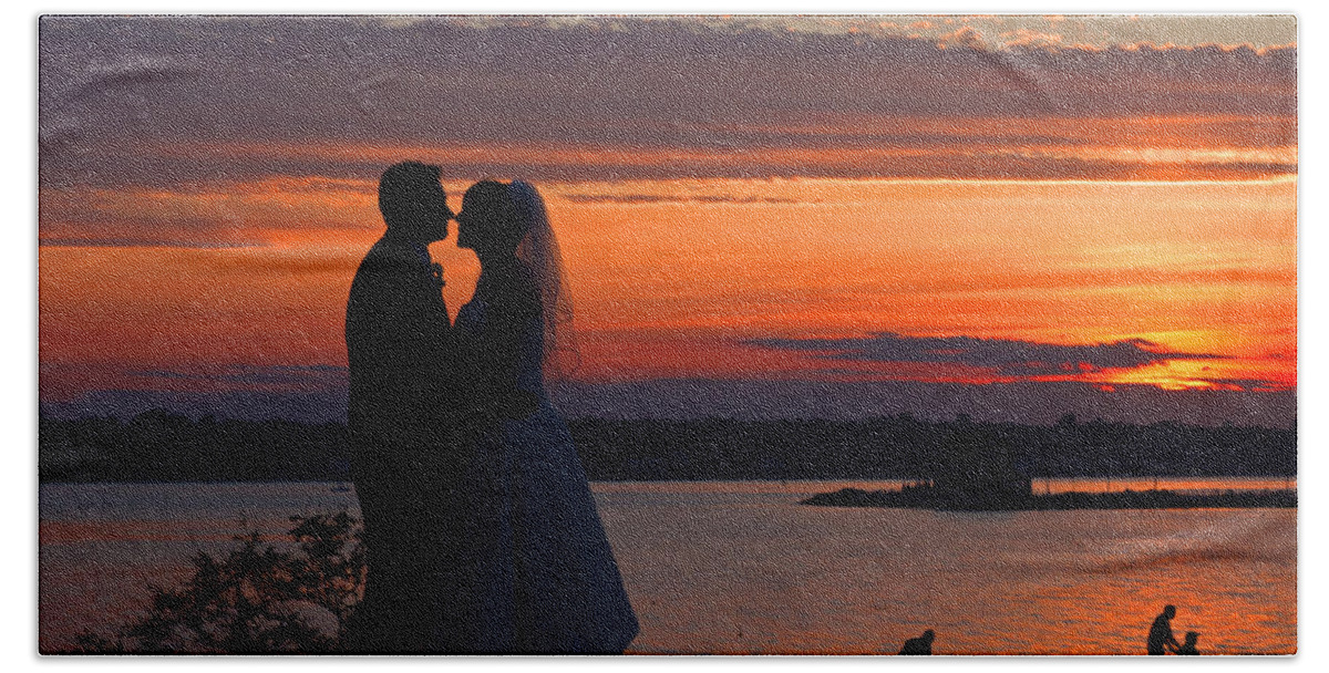 Sunset Beach Towel featuring the photograph Sunset at night a wedding delight by David Freuthal