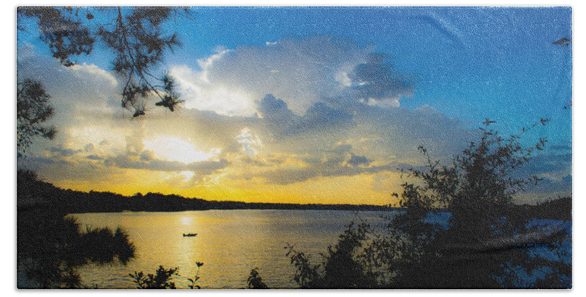 Lakes Beach Sheet featuring the photograph Sunset Fishing by Shannon Harrington