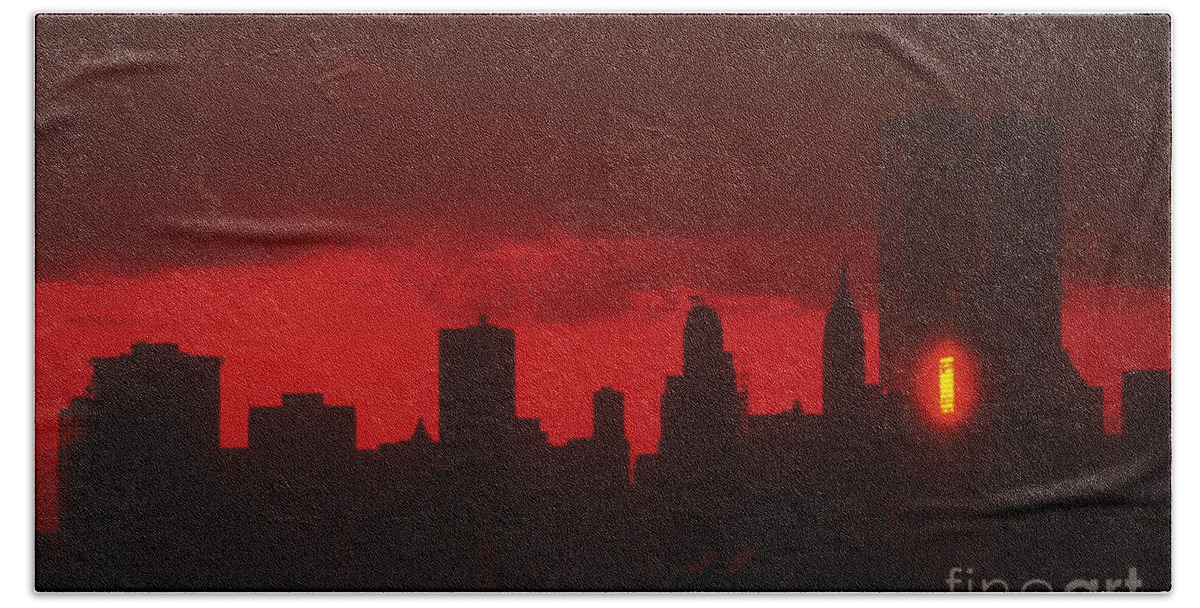 Skyscrapers Beach Towel featuring the photograph Sunset by Mark Gilman