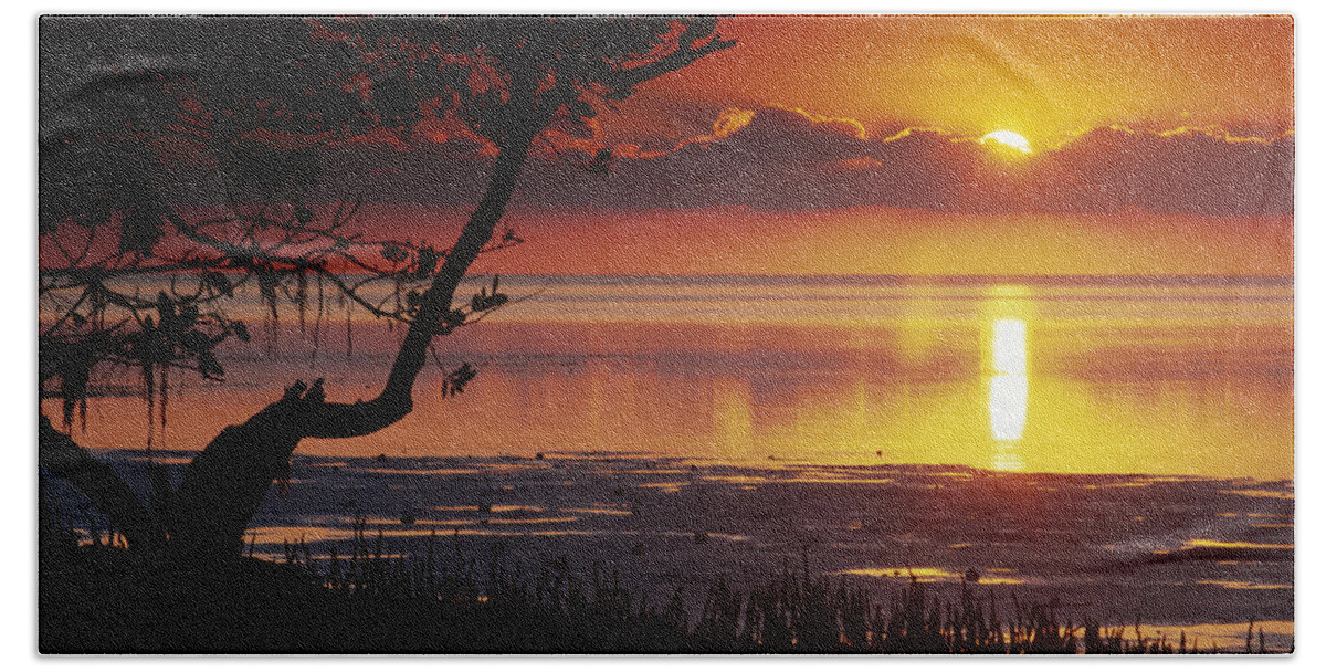 00175659 Beach Towel featuring the photograph Sunset Over Annes Beach Florida by Tim Fitzharris