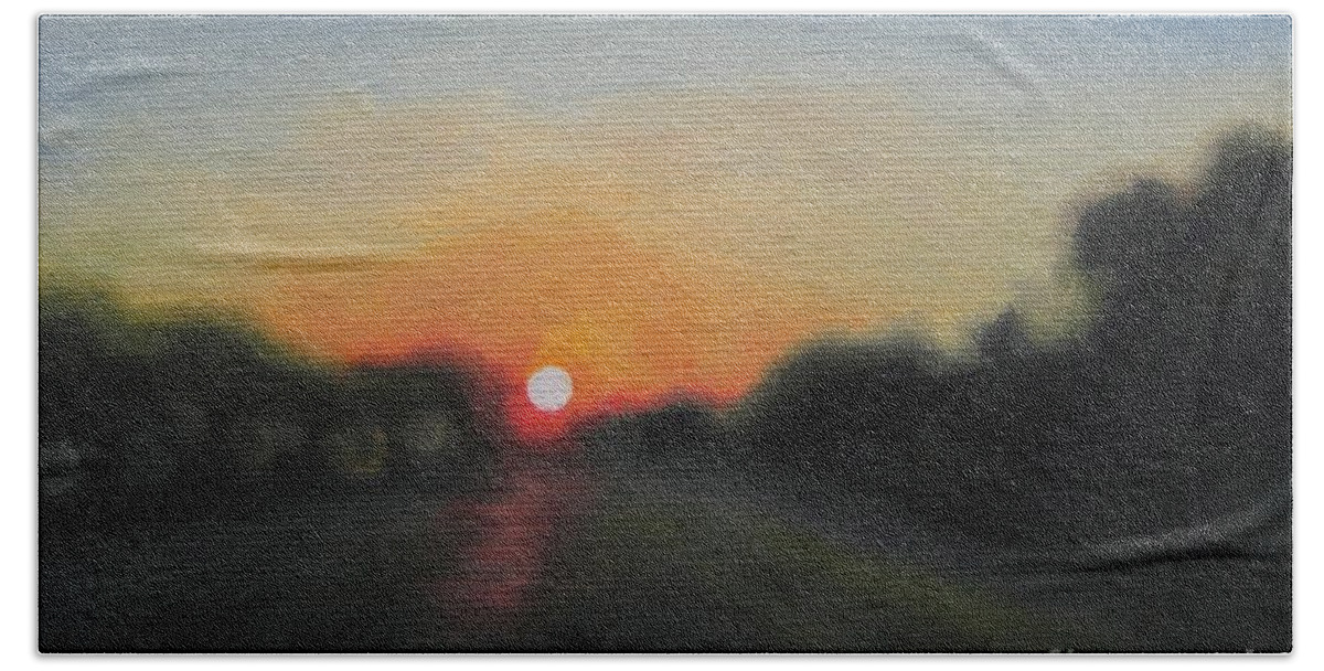 Noewi Beach Towel featuring the painting Sunset Road by Jindra Noewi