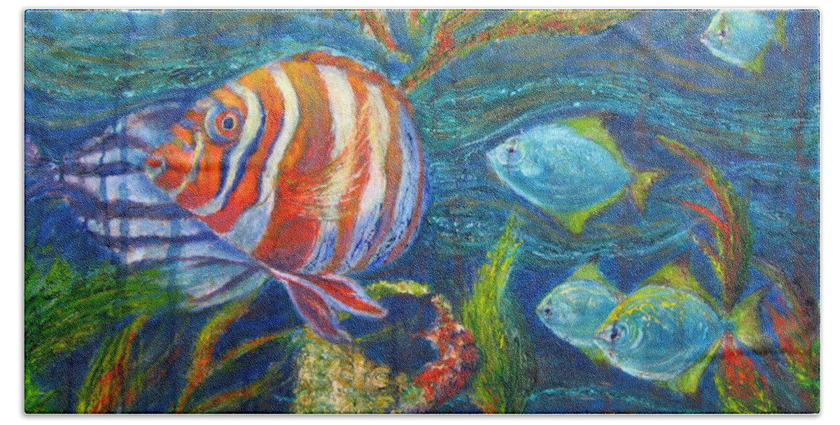 Fish Beach Towel featuring the painting Swimmimg Around by Diane Quee