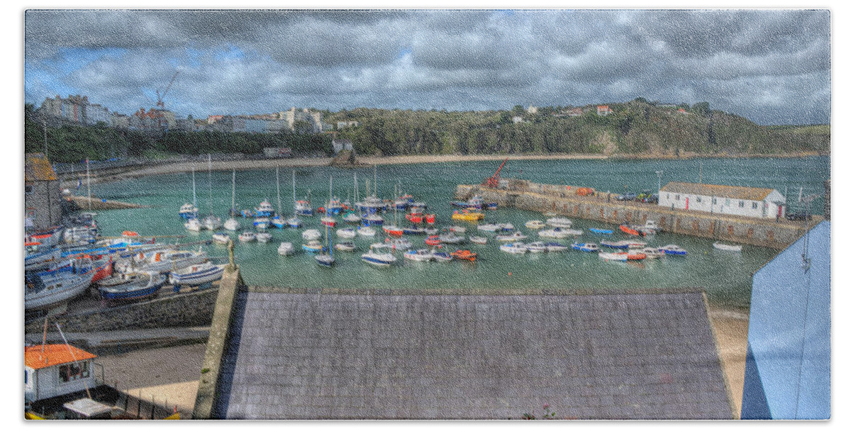 Tenby Harbour Beach Towel featuring the photograph Tenby Harbour Pembrokeshire 1 by Steve Purnell
