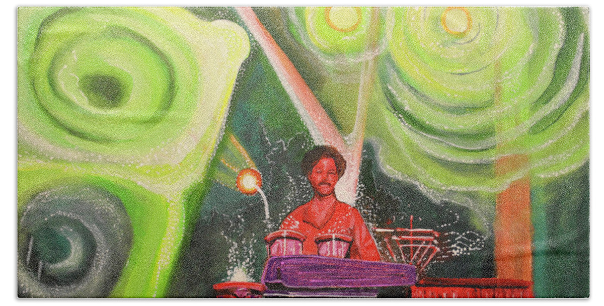 Umphrey's Mcgee Beach Towel featuring the painting The Percussionist by Patricia Arroyo