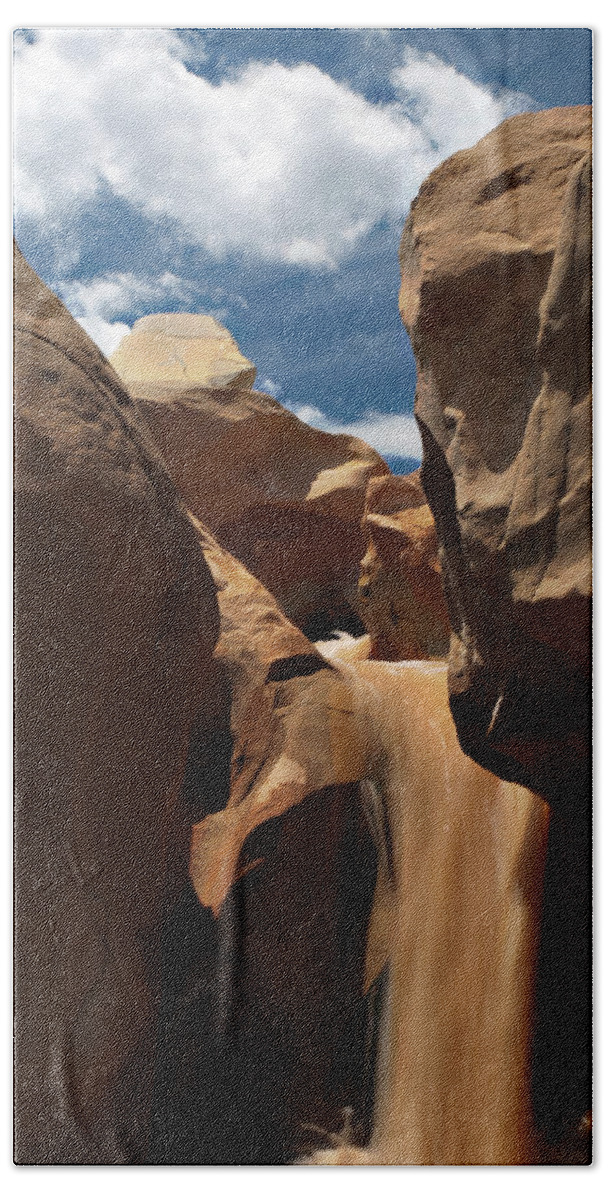 Willis Creek Beach Towel featuring the photograph The Red Clay Faces of Willis Creek. Utah. by Joe Schofield